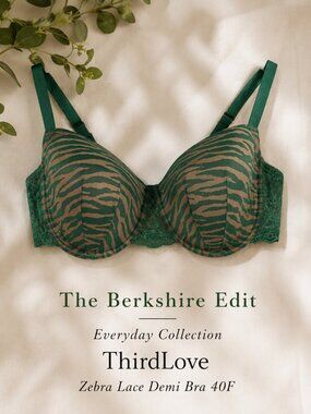 ThirdLove Zebra Lace Demi Bra 40F Green Animal Print Underwire EUC